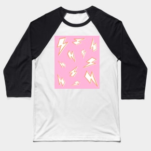 Sketchy Orange and White Lightning Bolts on Pink Baseball T-Shirt